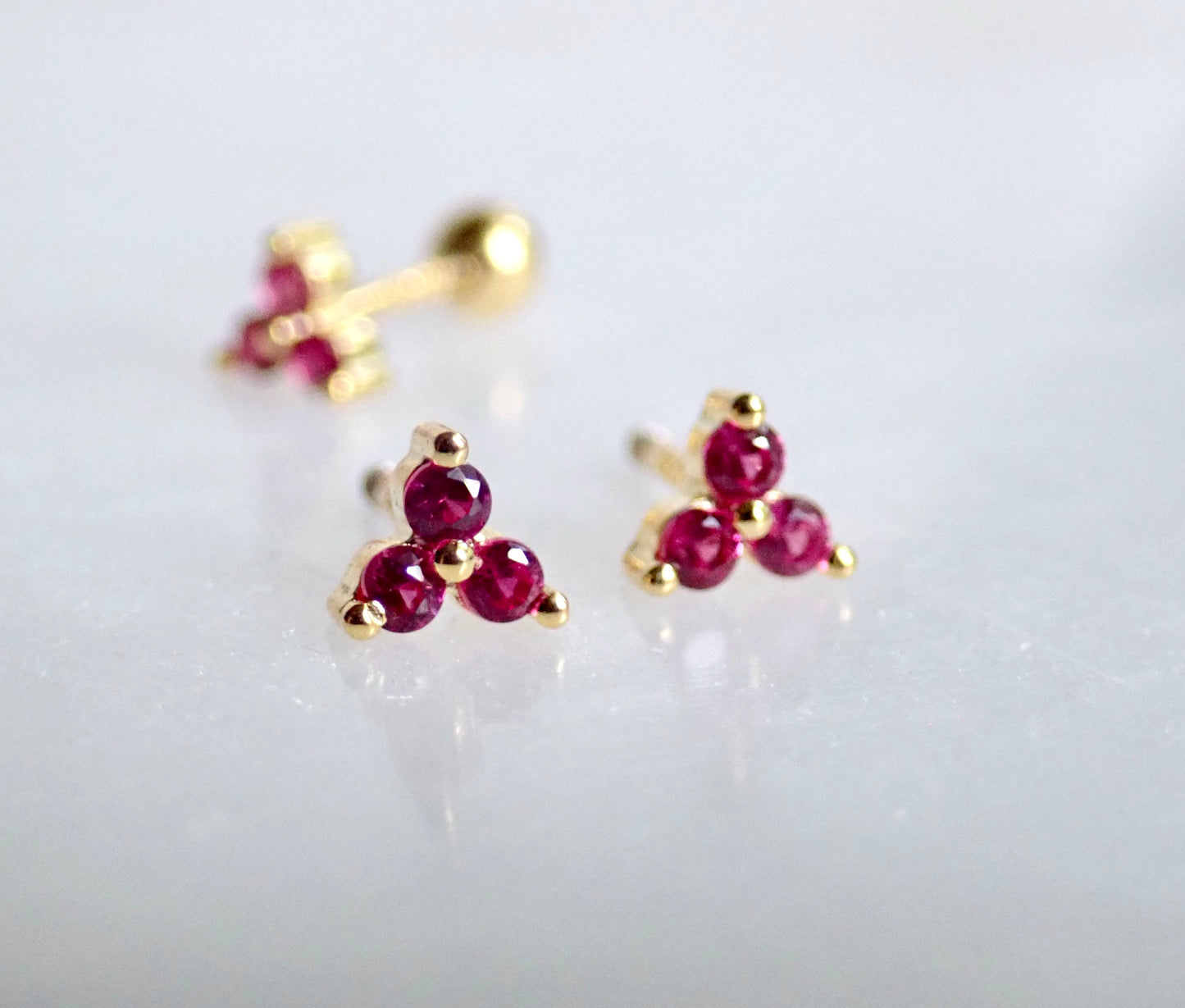 Tiny Pink Trefoil CZ Stud Earrings