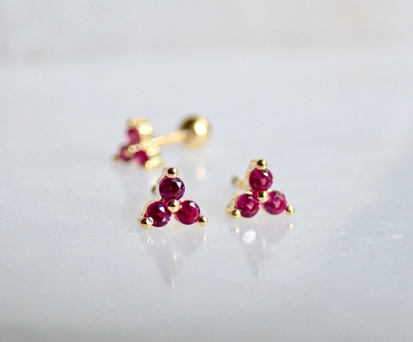 Tiny Pink Trefoil CZ Stud Earrings