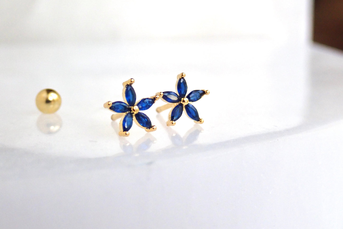 Marquise Sapphire Flower Stud Earrings