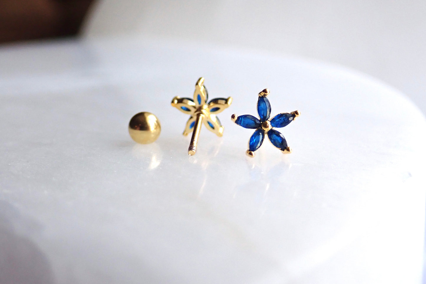 Marquise Sapphire Flower Stud Earrings