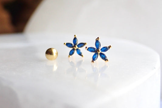 Marquise  Sapphire Flower  Stud Earrings