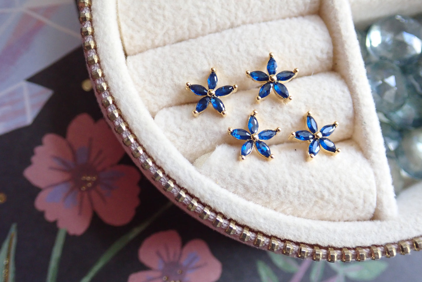 Marquise Sapphire Flower Stud Earrings