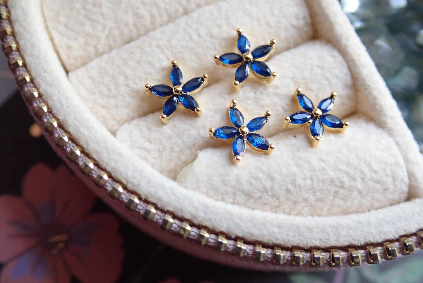 Marquise Sapphire Flower Stud Earrings