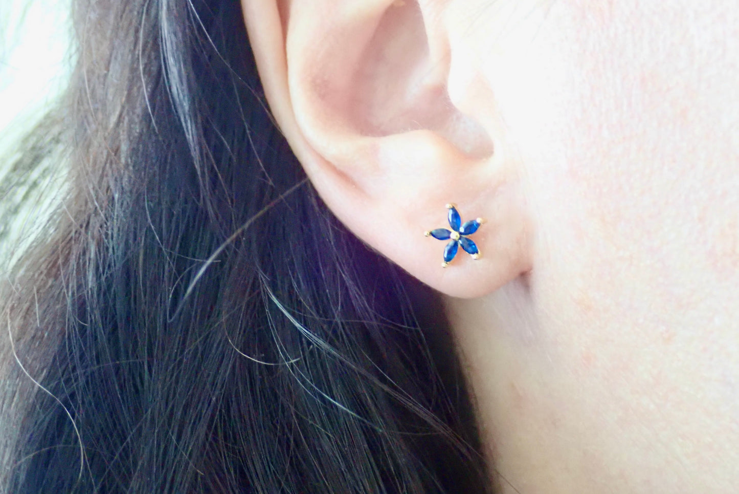 Marquise Sapphire Flower Stud Earrings