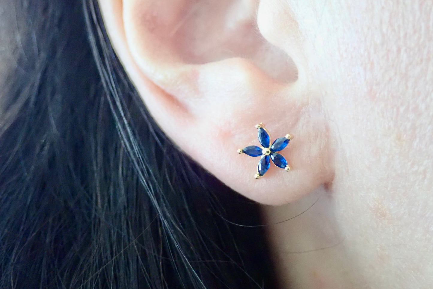 Marquise Sapphire Flower Stud Earrings