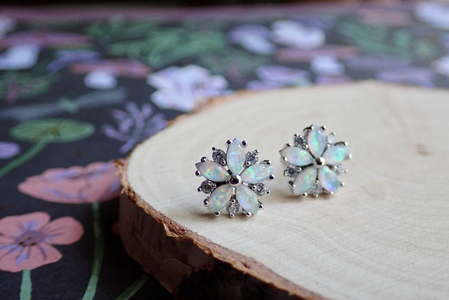 Opal Flower Studs