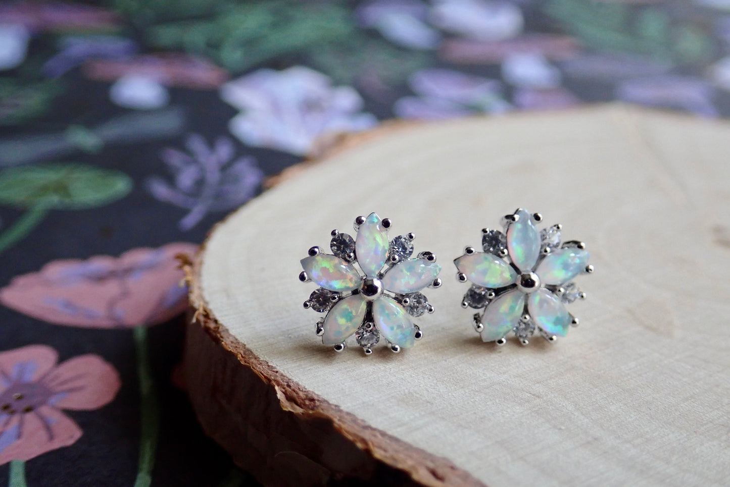 Opal Flower Studs