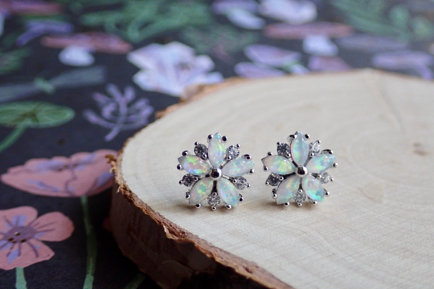 Opal Flower Studs