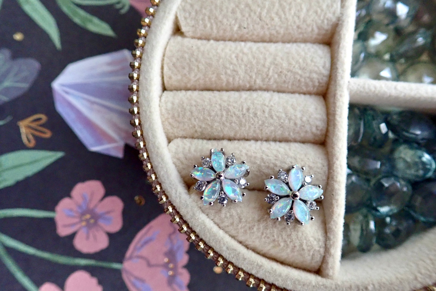 Opal Flower Studs