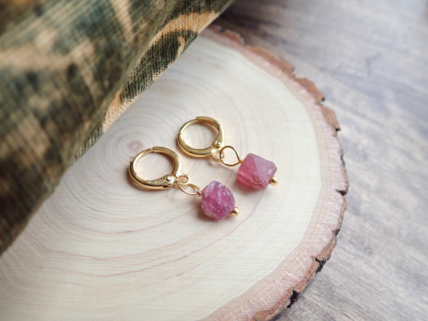 Pink Tourmaline Huggie Hoops