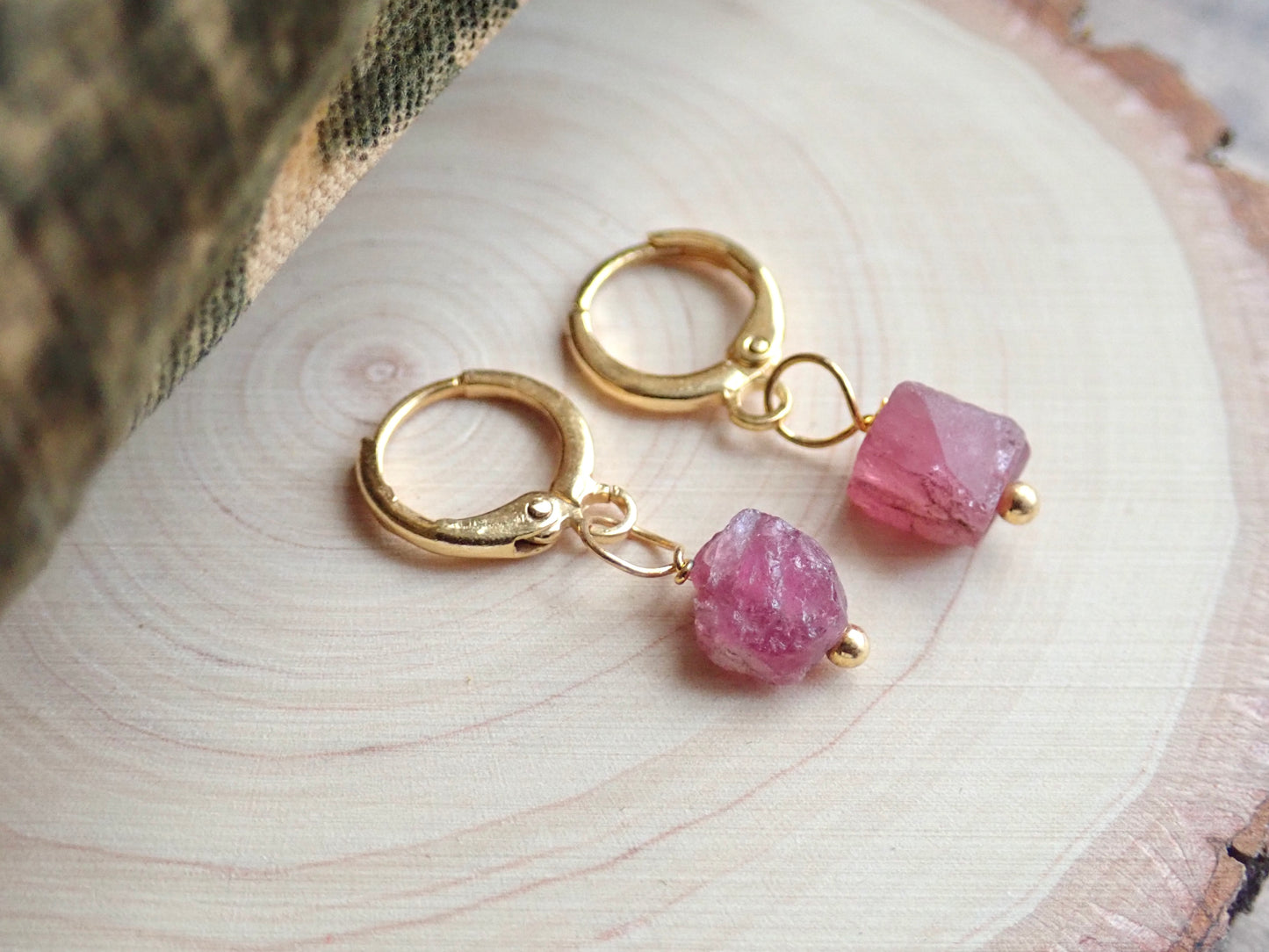 Pink Tourmaline Huggie Hoops