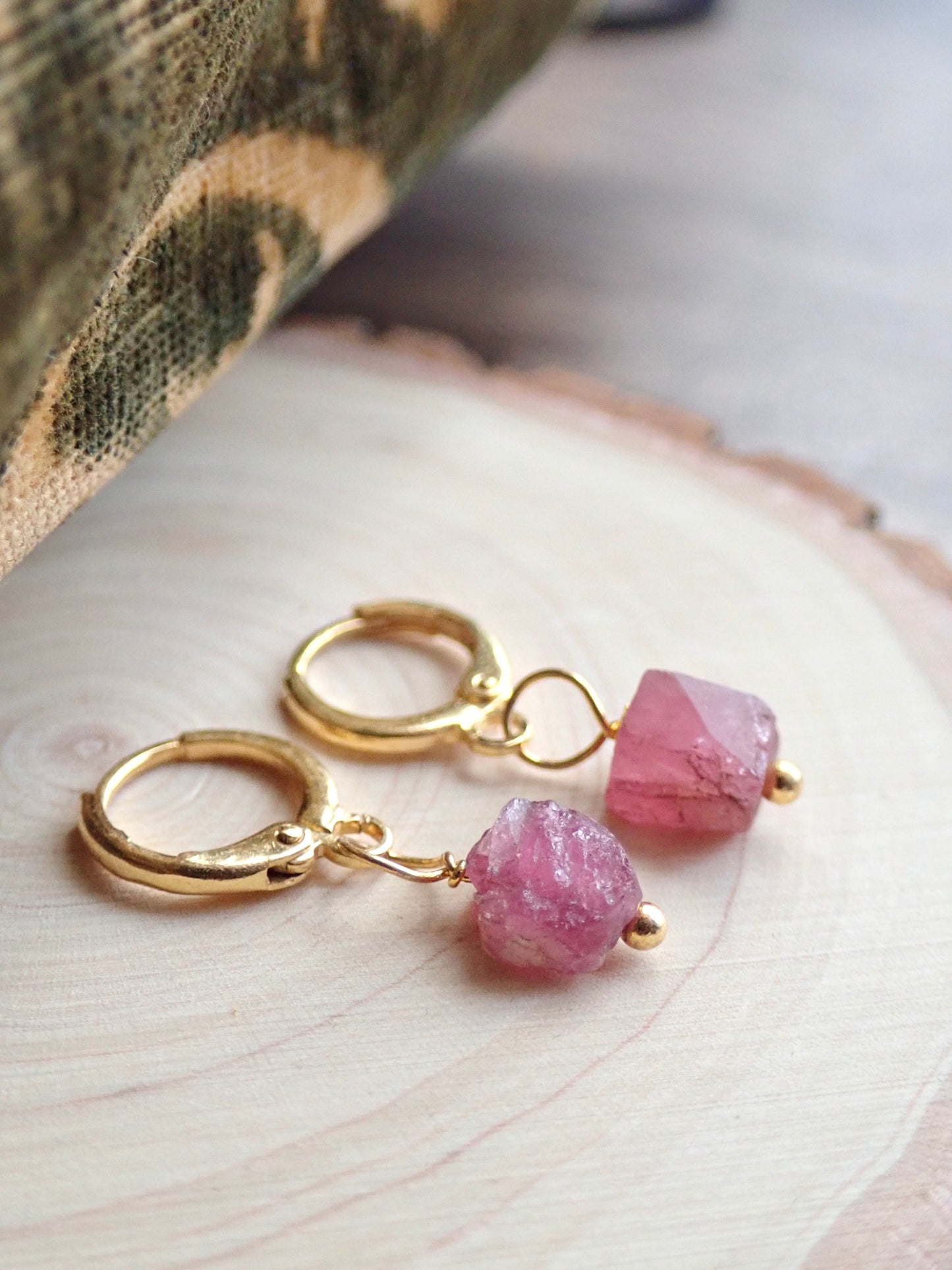 Pink Tourmaline Huggie Hoops
