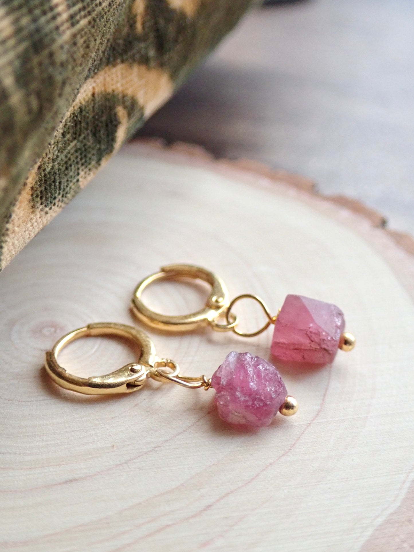 Pink Tourmaline Huggie Hoops