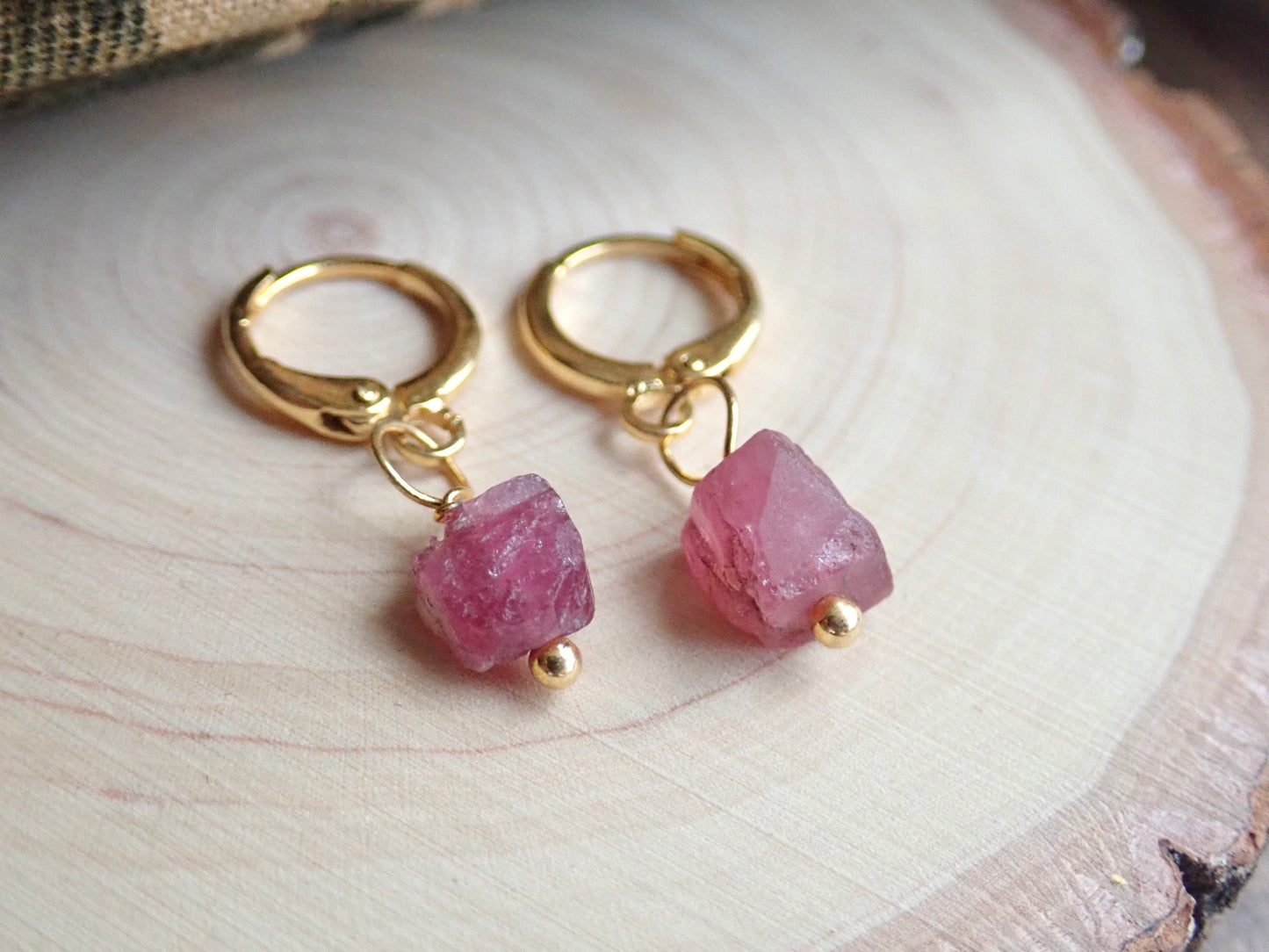 Pink Tourmaline Huggie Hoops
