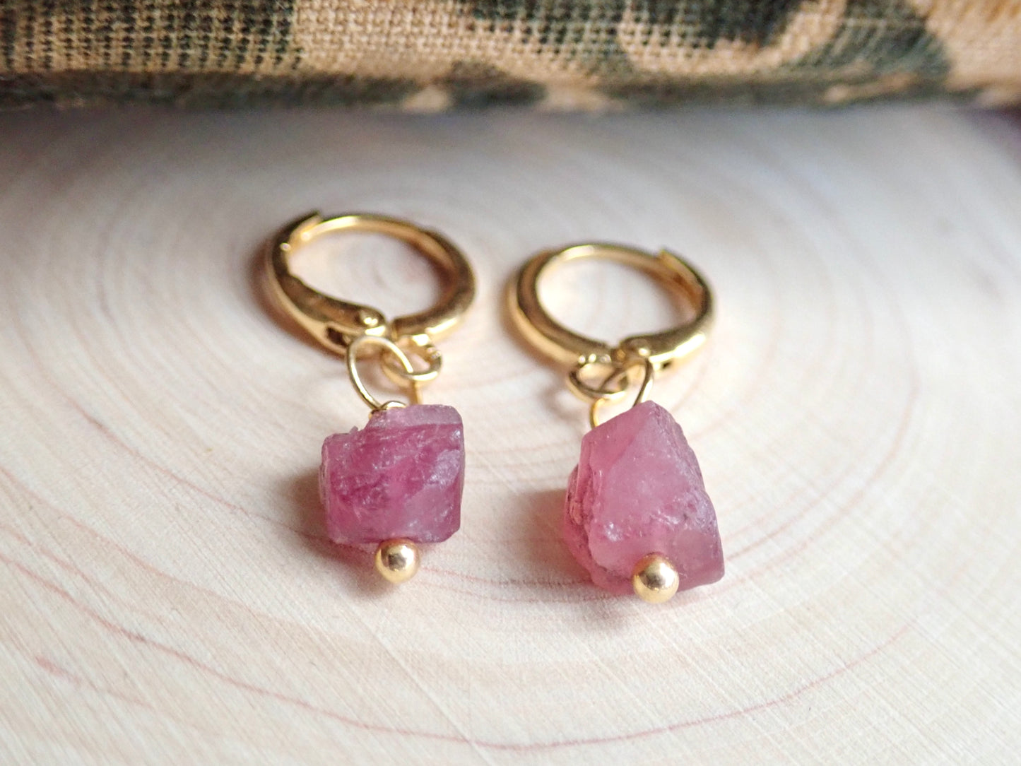 Pink Tourmaline Huggie Hoops