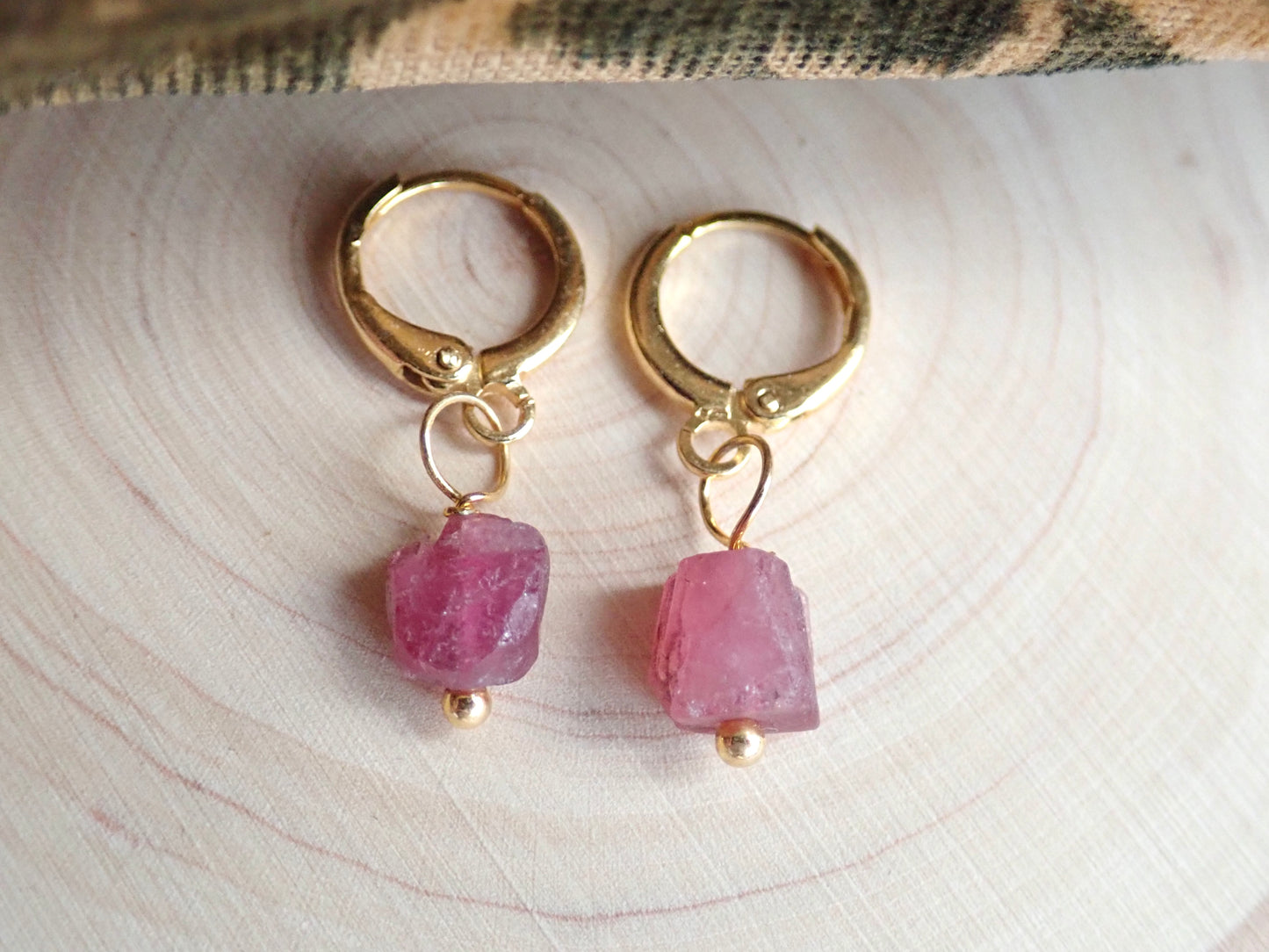 Pink Tourmaline Huggie Hoops