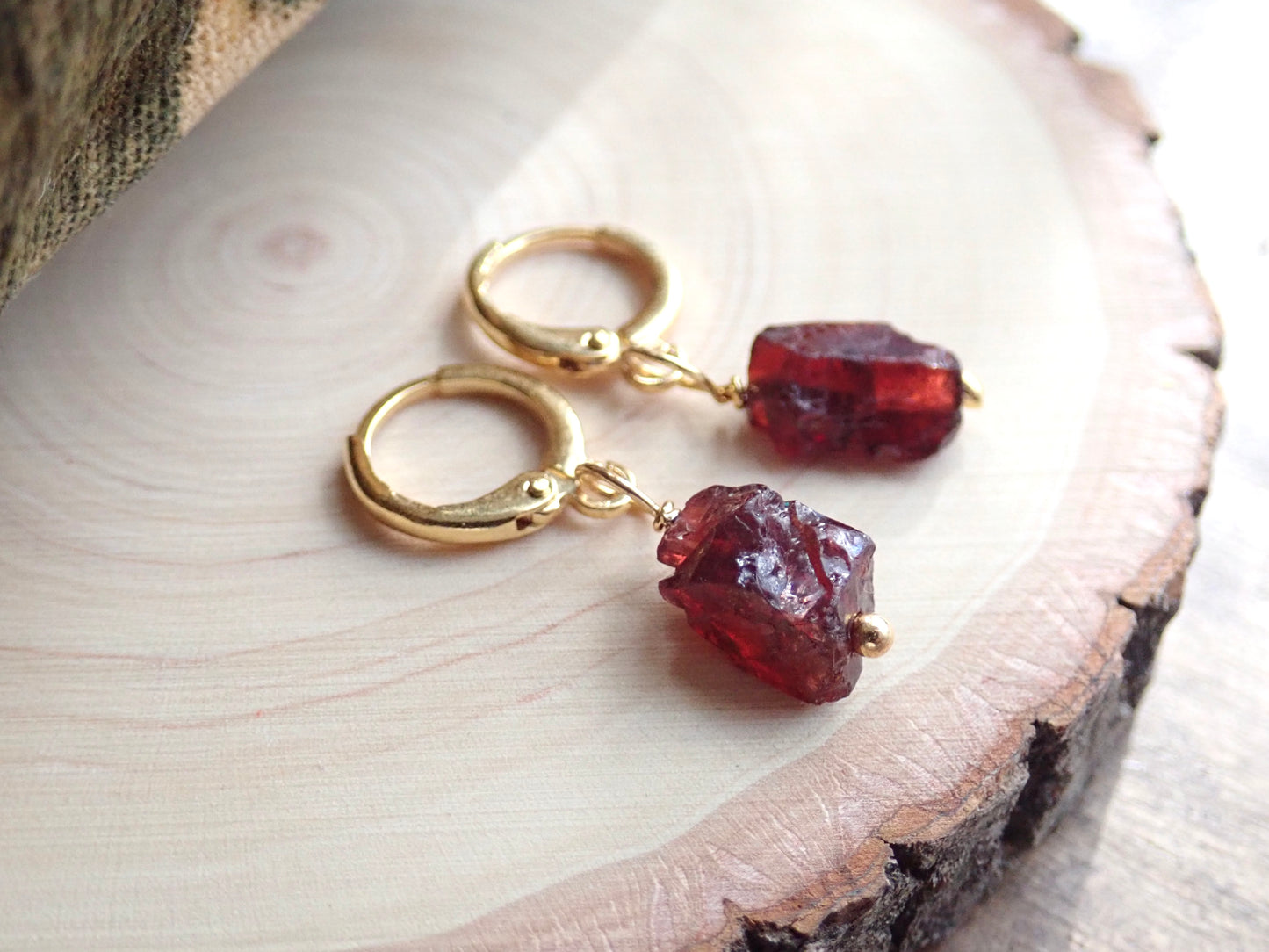 Garnet Huggie Hoops