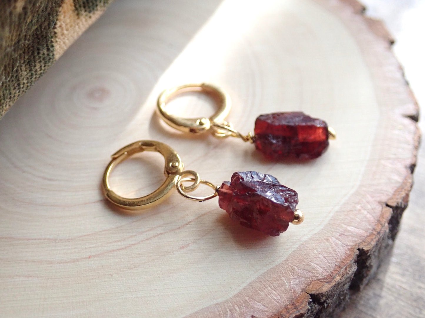 Garnet Huggie Hoops