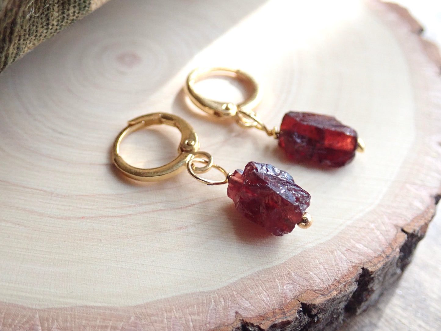 Garnet Huggie Hoops