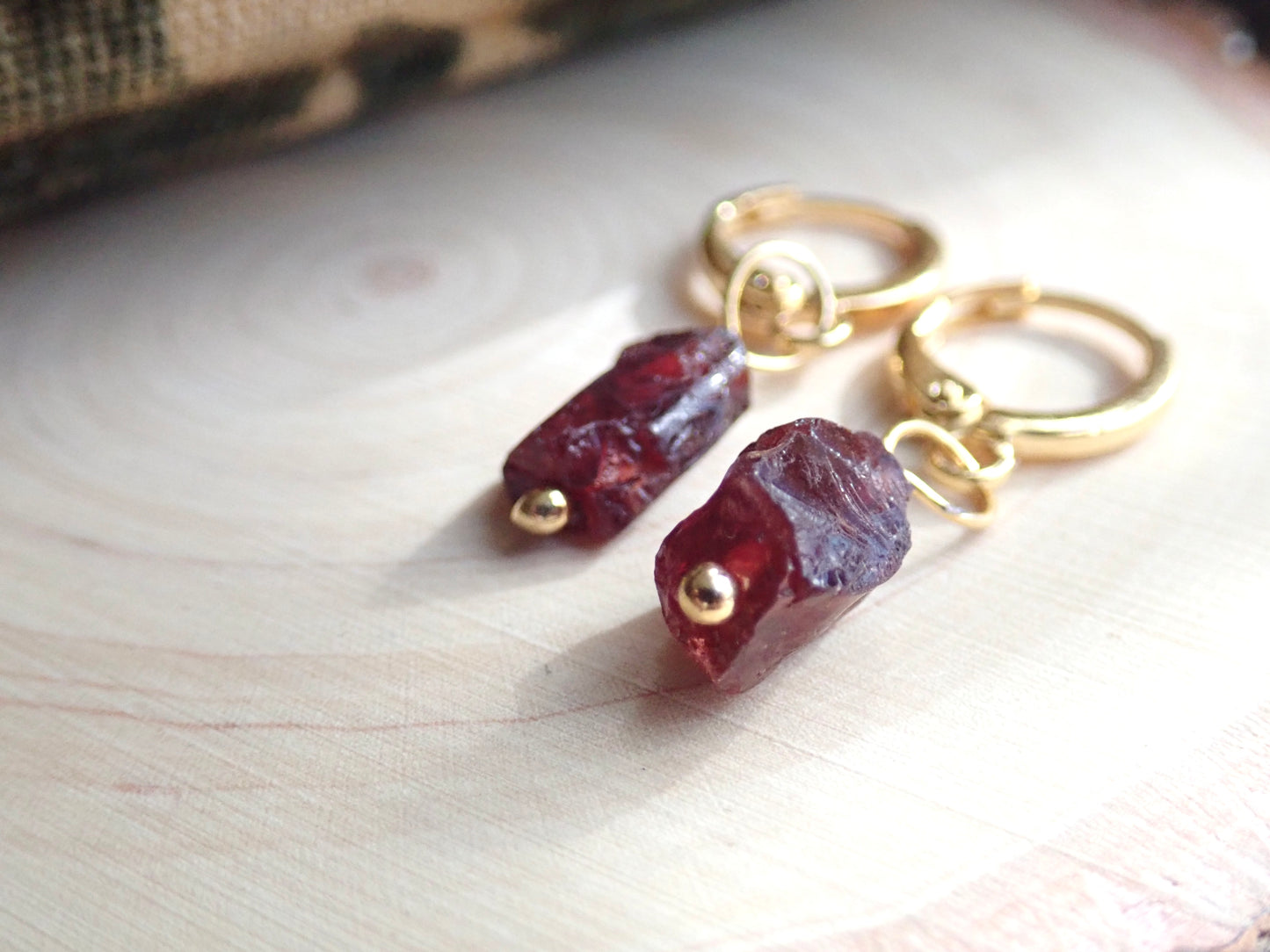 Garnet Huggie Hoops