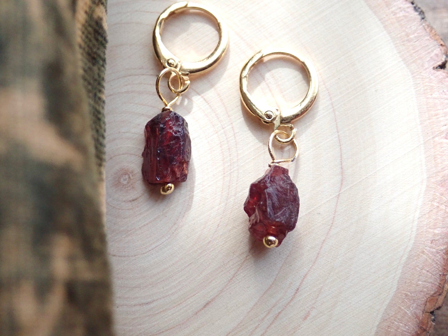 Garnet Huggie Hoops