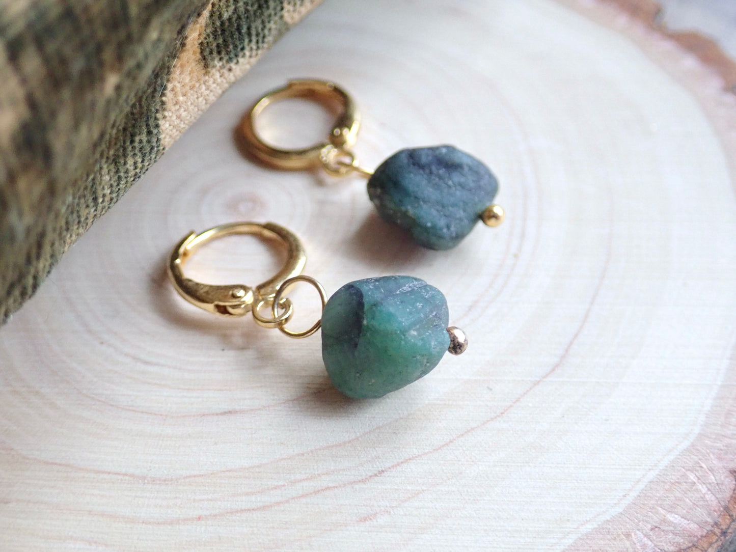 Emerald Huggie Hoops