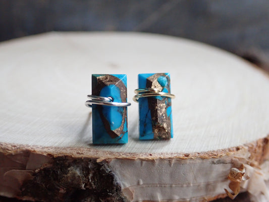 Laredo Genuine Turquoise Stud Earrings, Wire-Wrapped in 14K Gold Fill or Sterling Silver