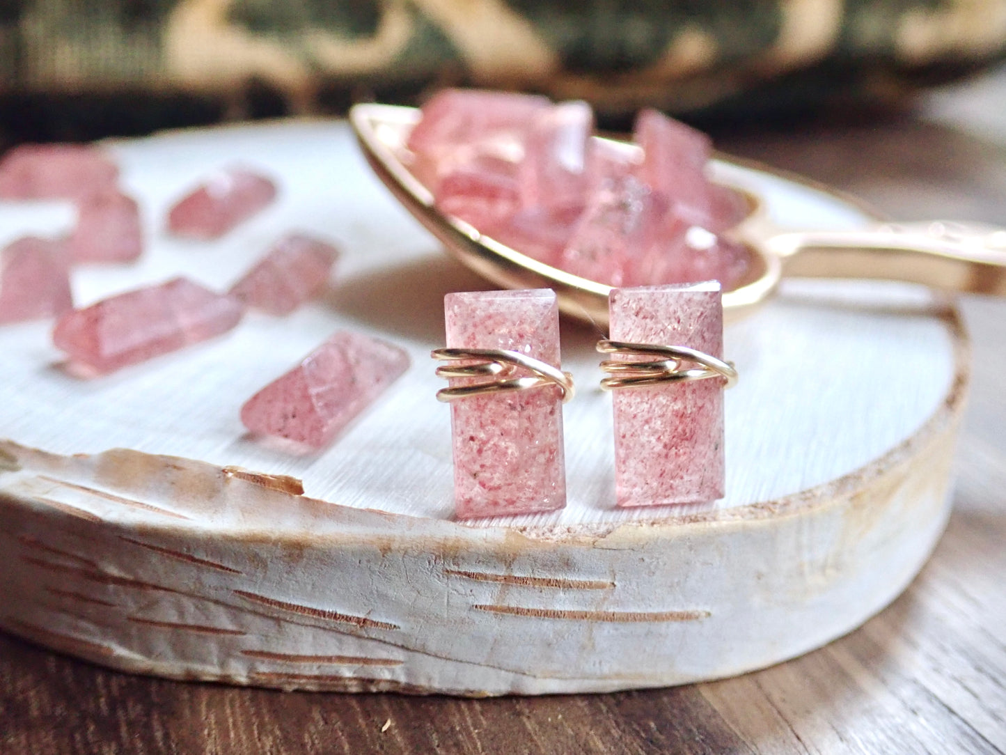 Lennox Strawberry Quartz Stud Earrings