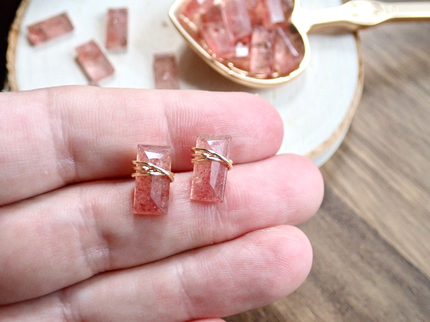 Lennox Strawberry Quartz Stud Earrings