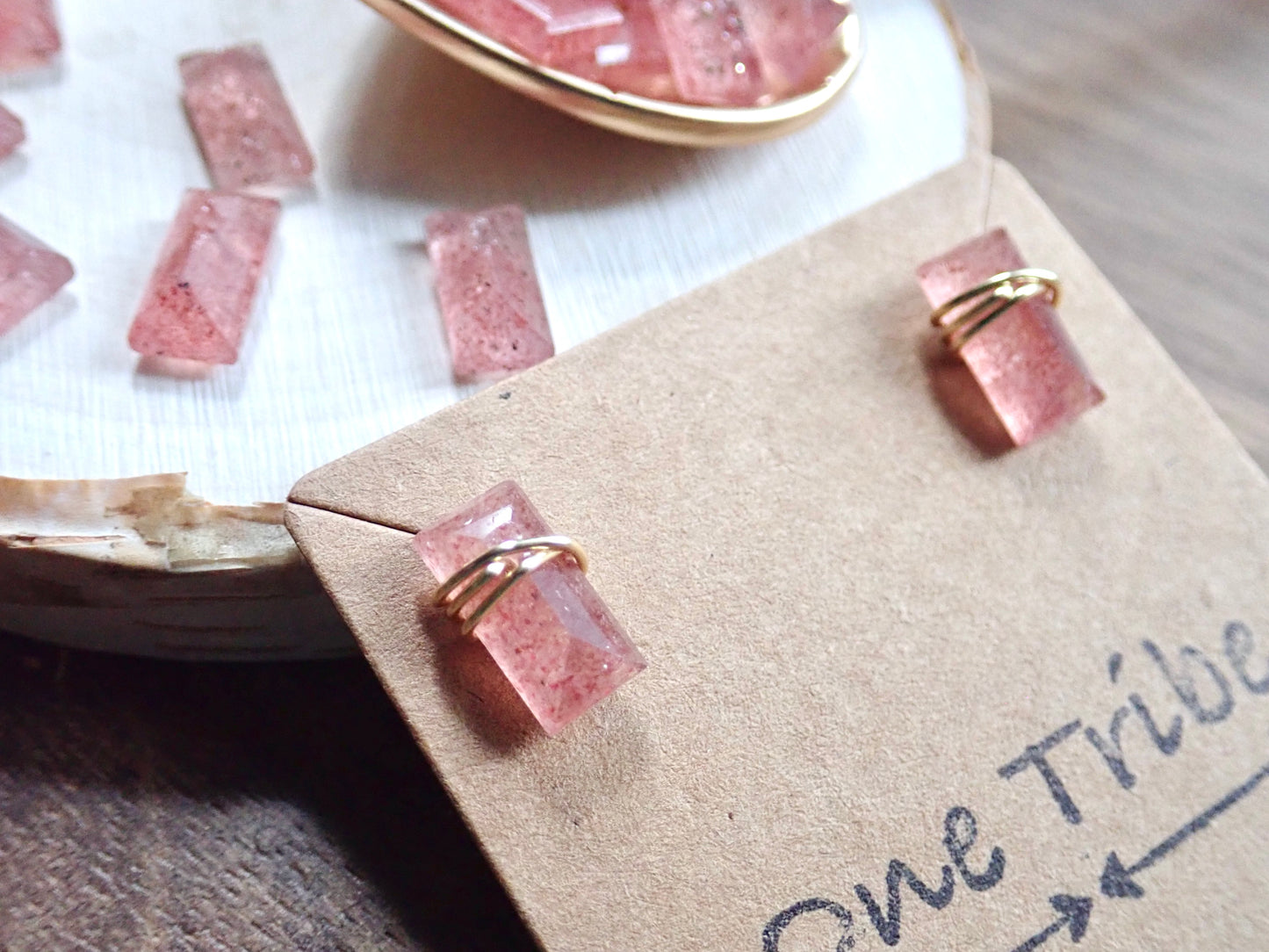 Lennox Strawberry Quartz Stud Earrings