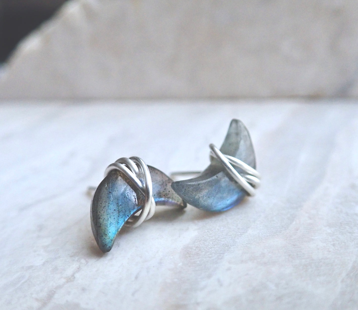 Gia Labradorite Half Moon Stud Earrings