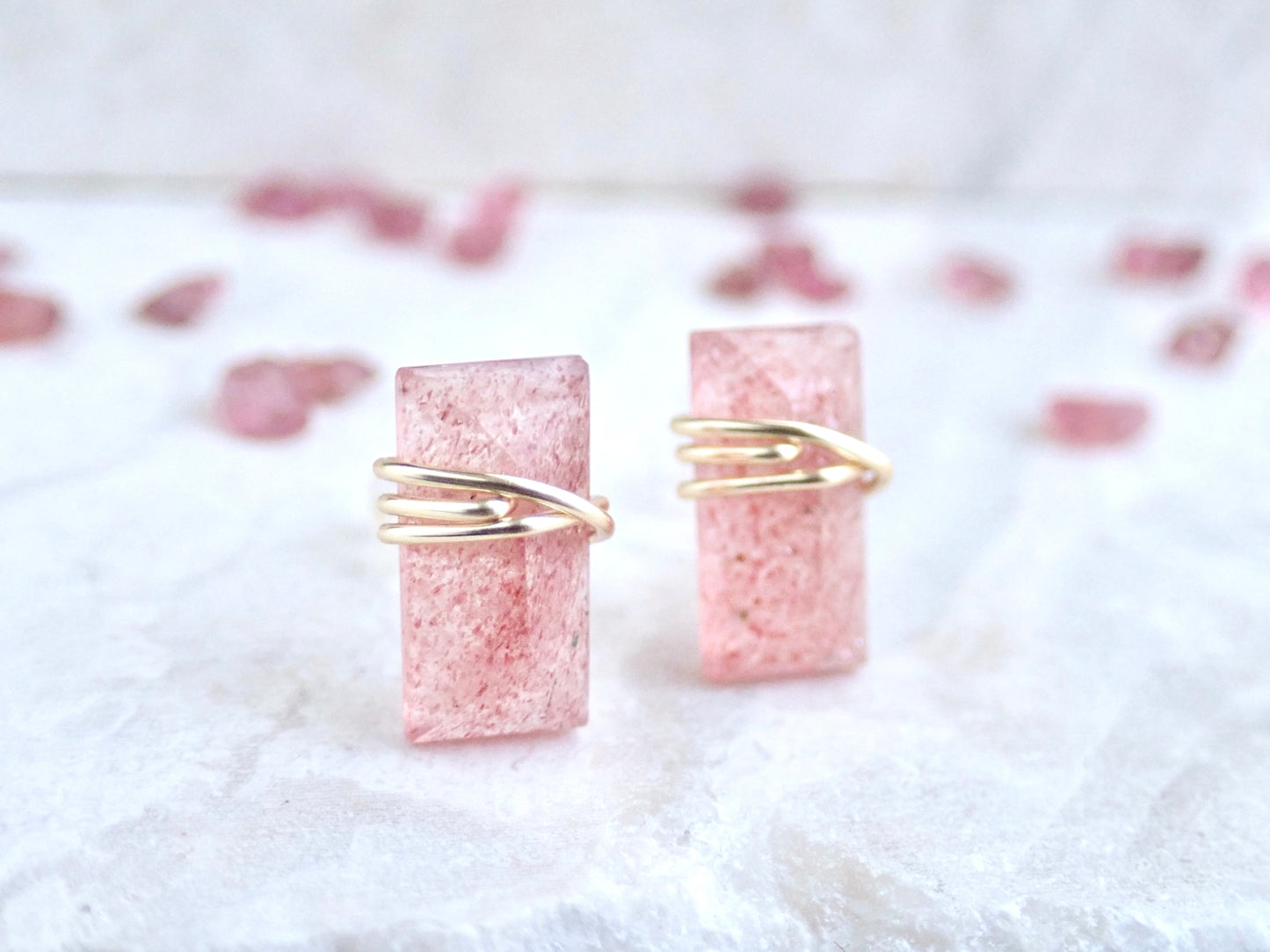 Lennox Strawberry Quartz Stud Earrings