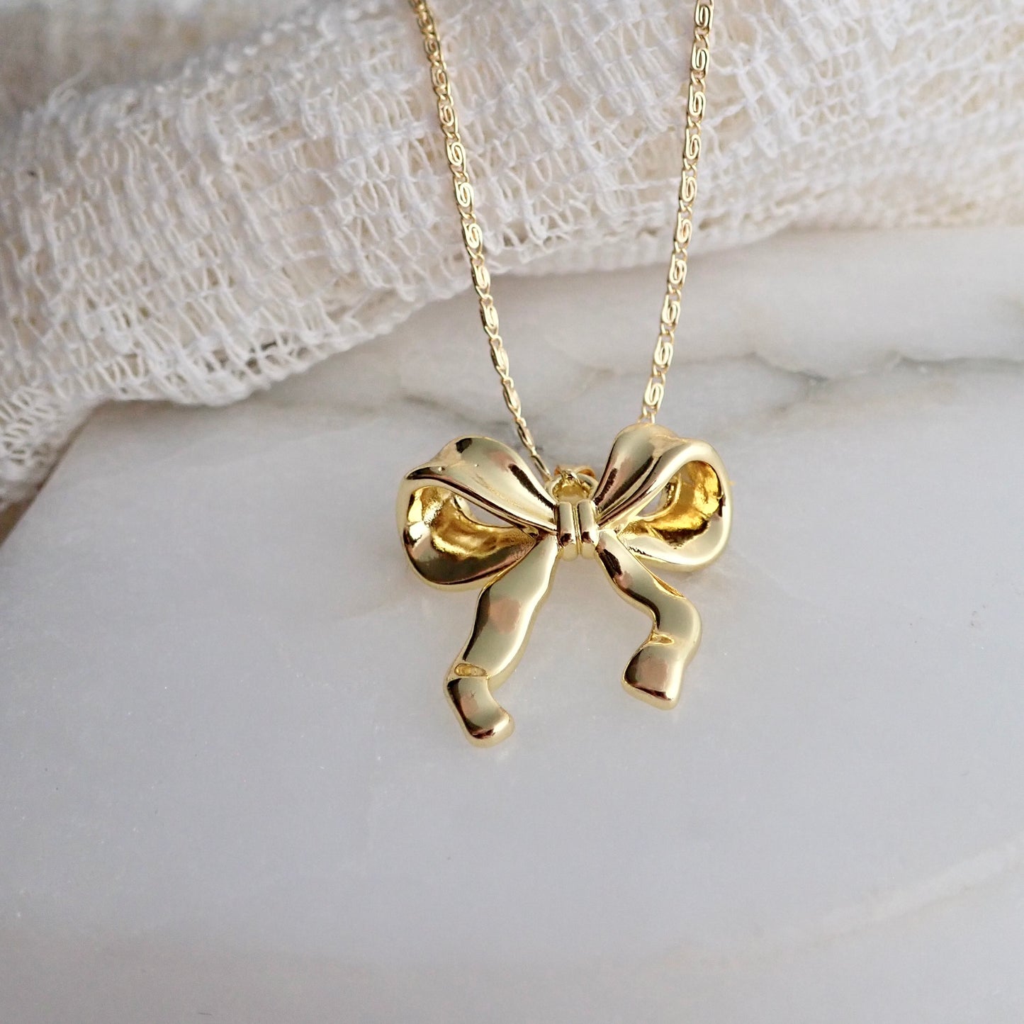 Tied With a Bow Necklace | 18k Gold Fill Bow Pendant | 16" - 18" Fancy Chain