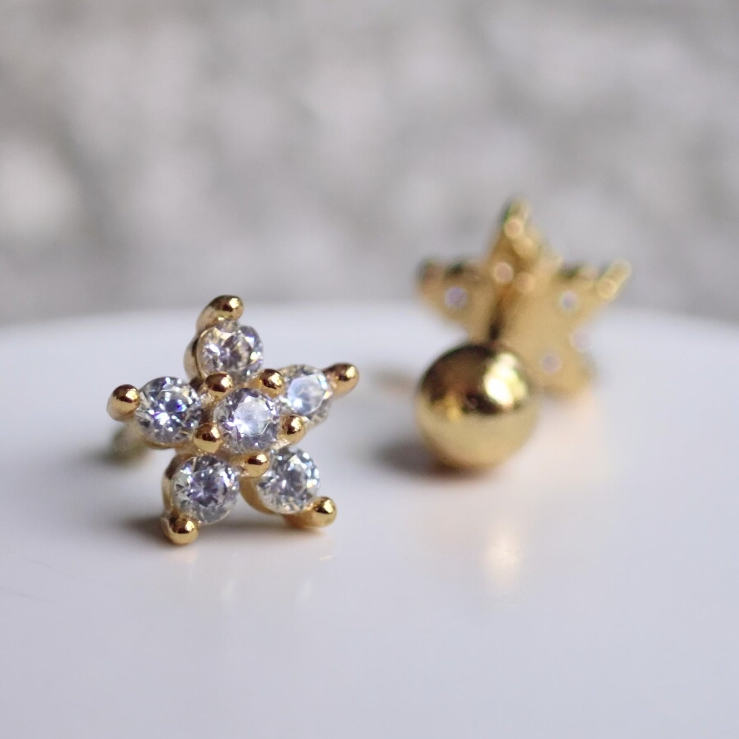 Tiny Flower Diamond Stud Earrings Ball End