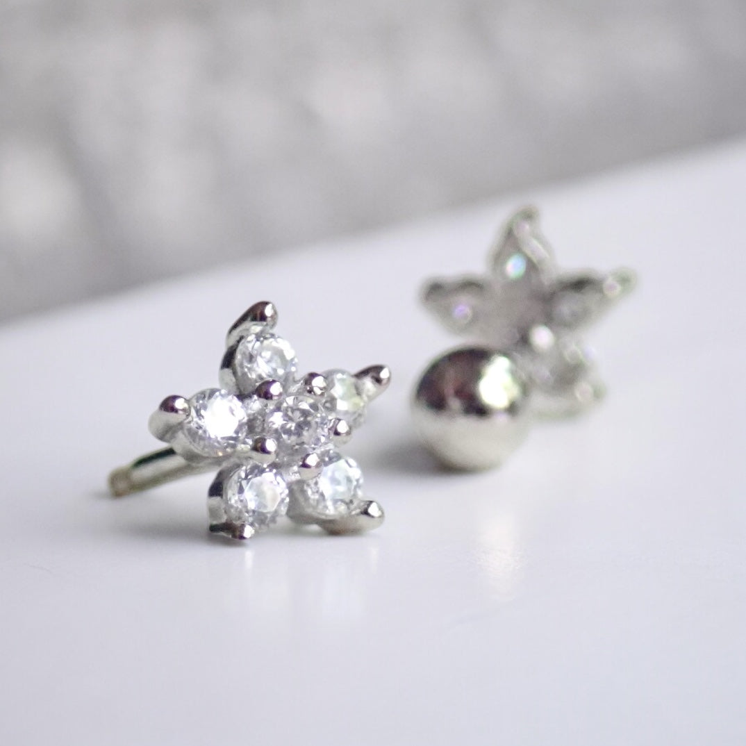 Tiny Flower Diamond Stud Earrings Ball End