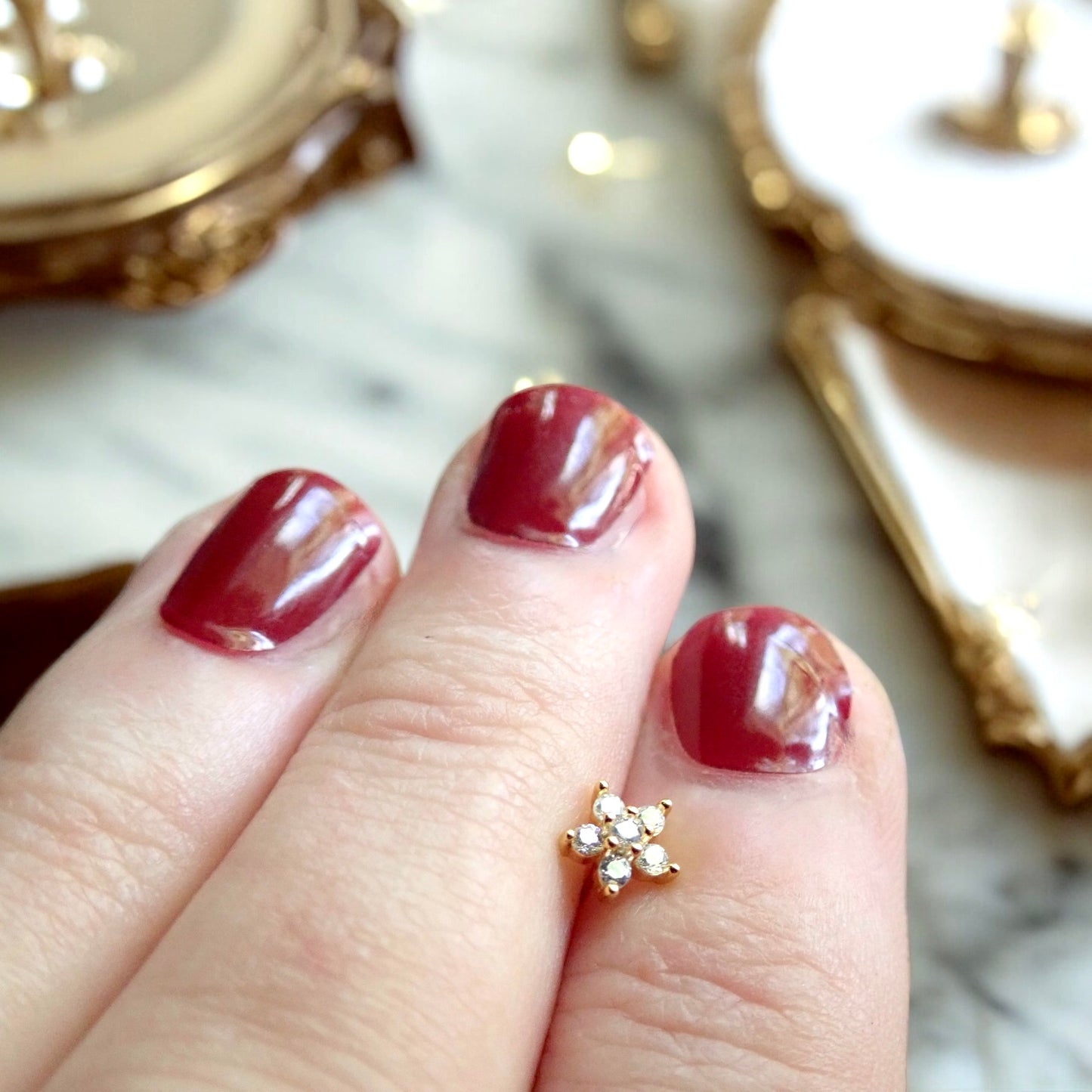Tiny Flower Diamond Stud Earrings Ball End
