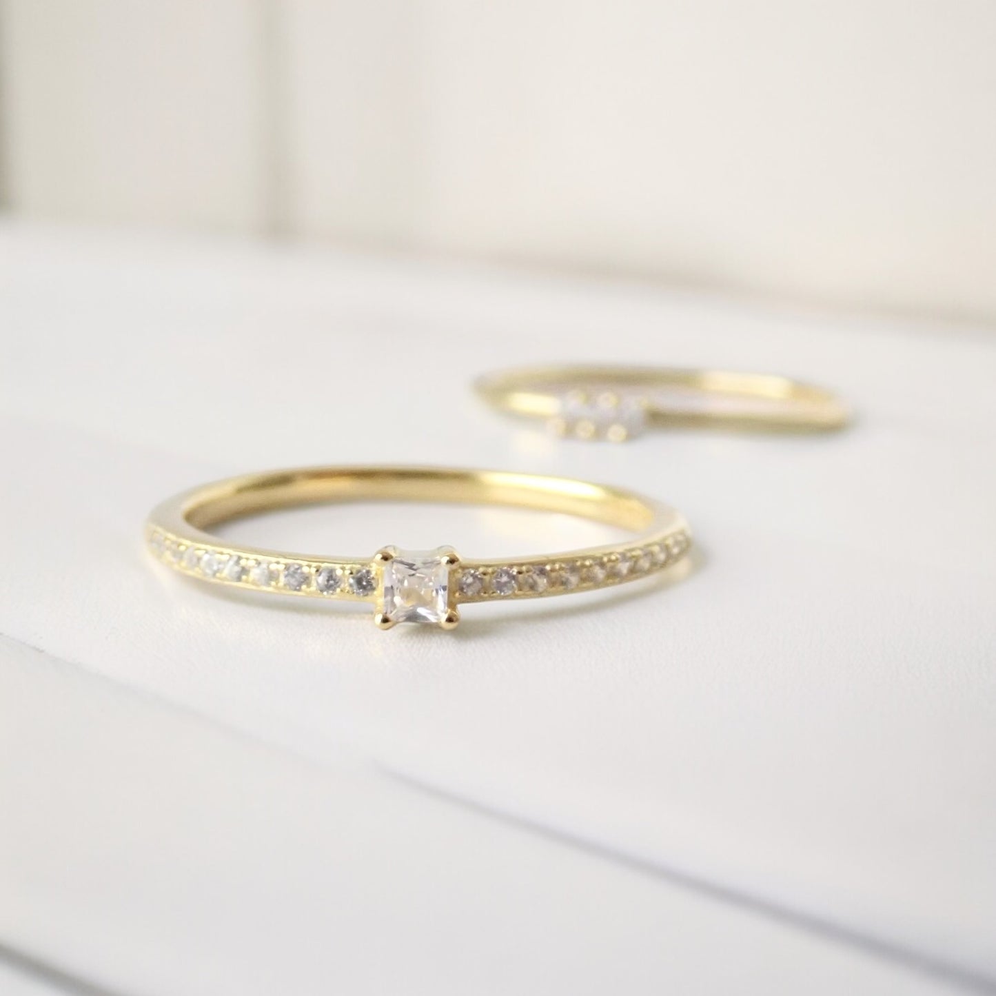 Dainty Square Solitaire Diamond CZ Ring