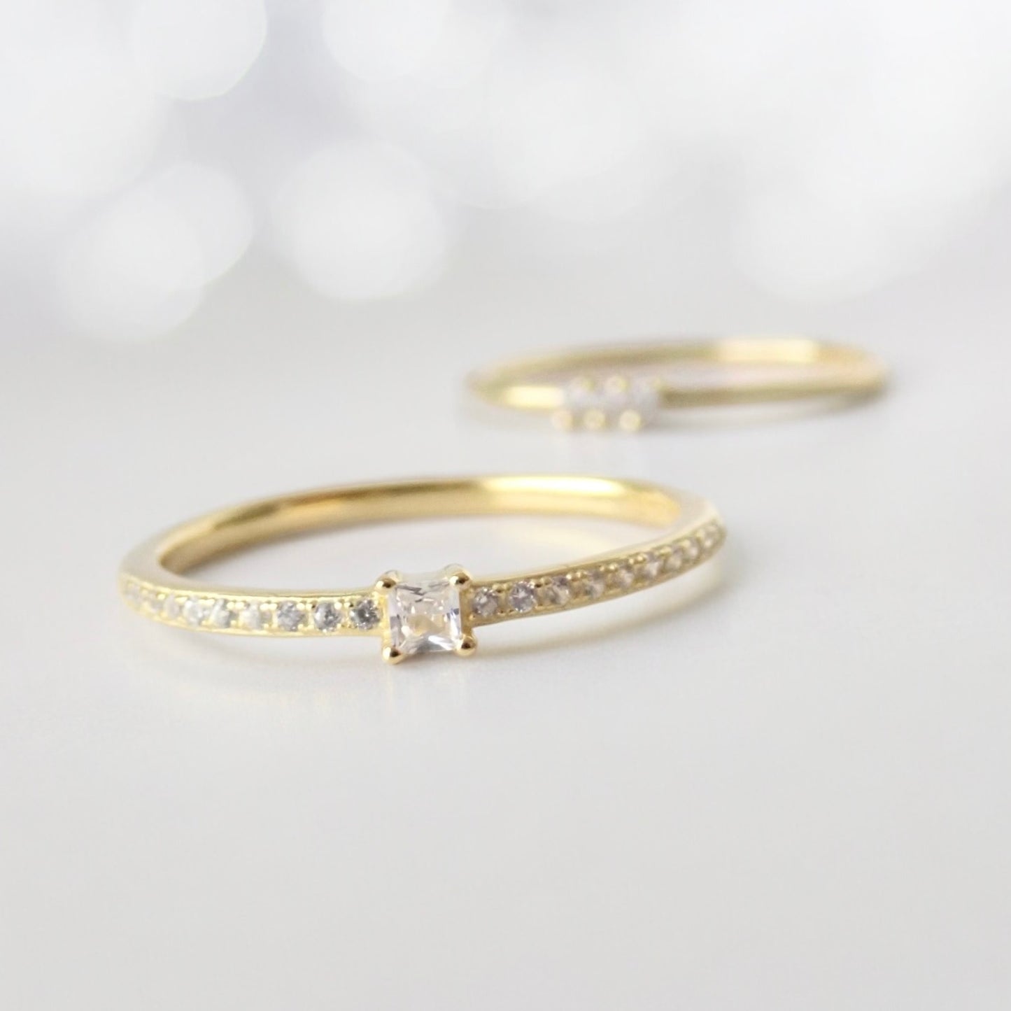 Dainty Square Solitaire Diamond CZ Ring