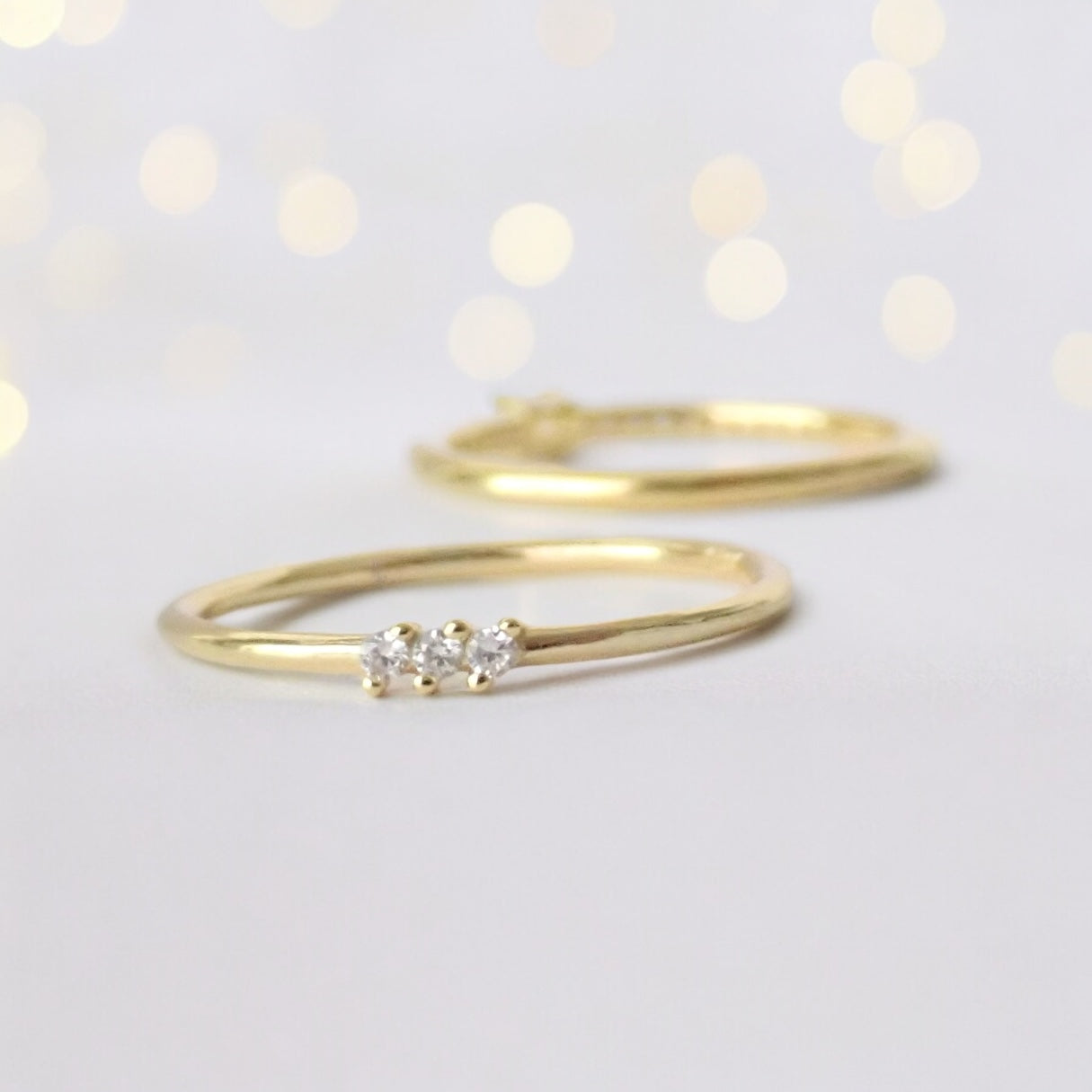 Tiny Triad Dainty Gold Diamond CZ Ring