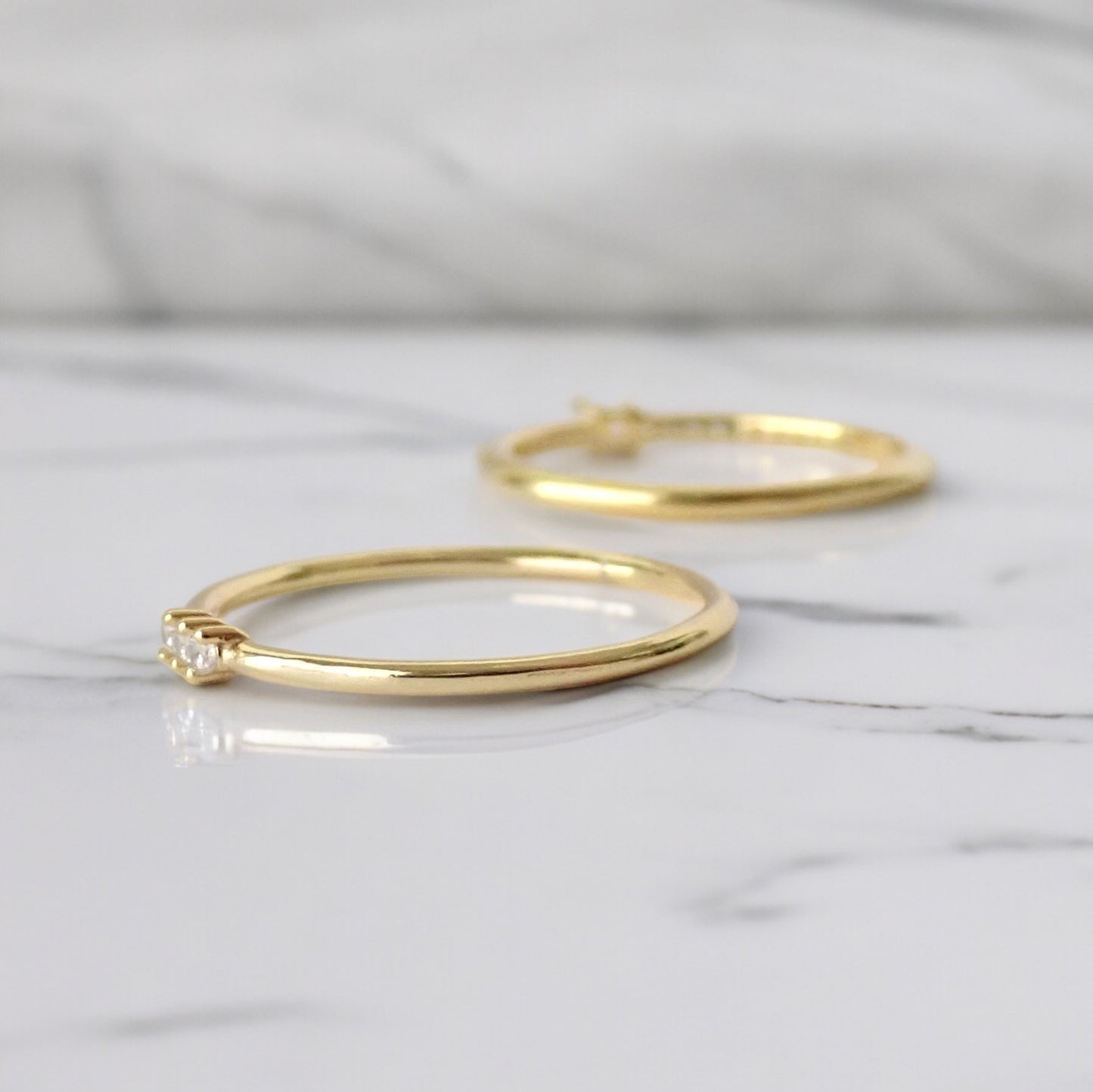 Tiny Triad Dainty Gold Diamond CZ Ring