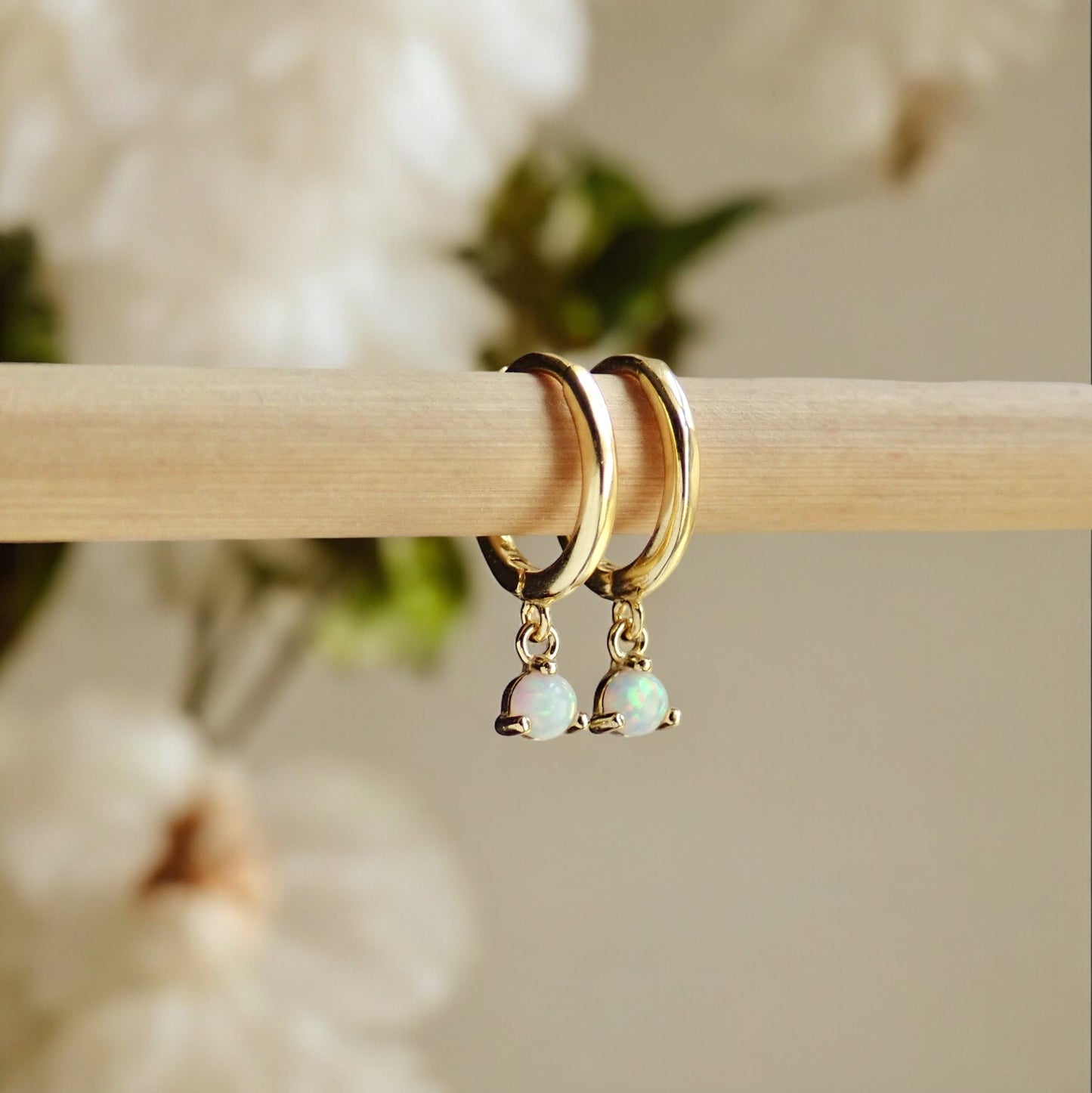 Silver Solitaire Opal Huggie Hoops