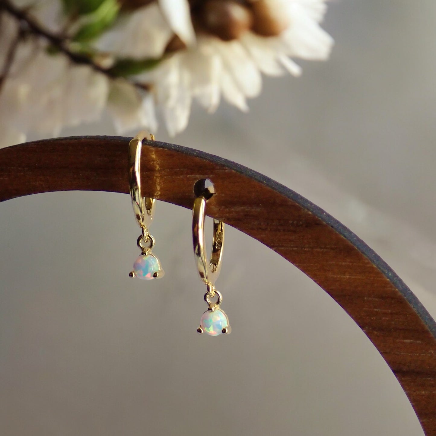Silver Solitaire Opal Huggie Hoops