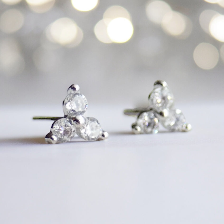 Tiny Trefoil CZ Stud Earrings