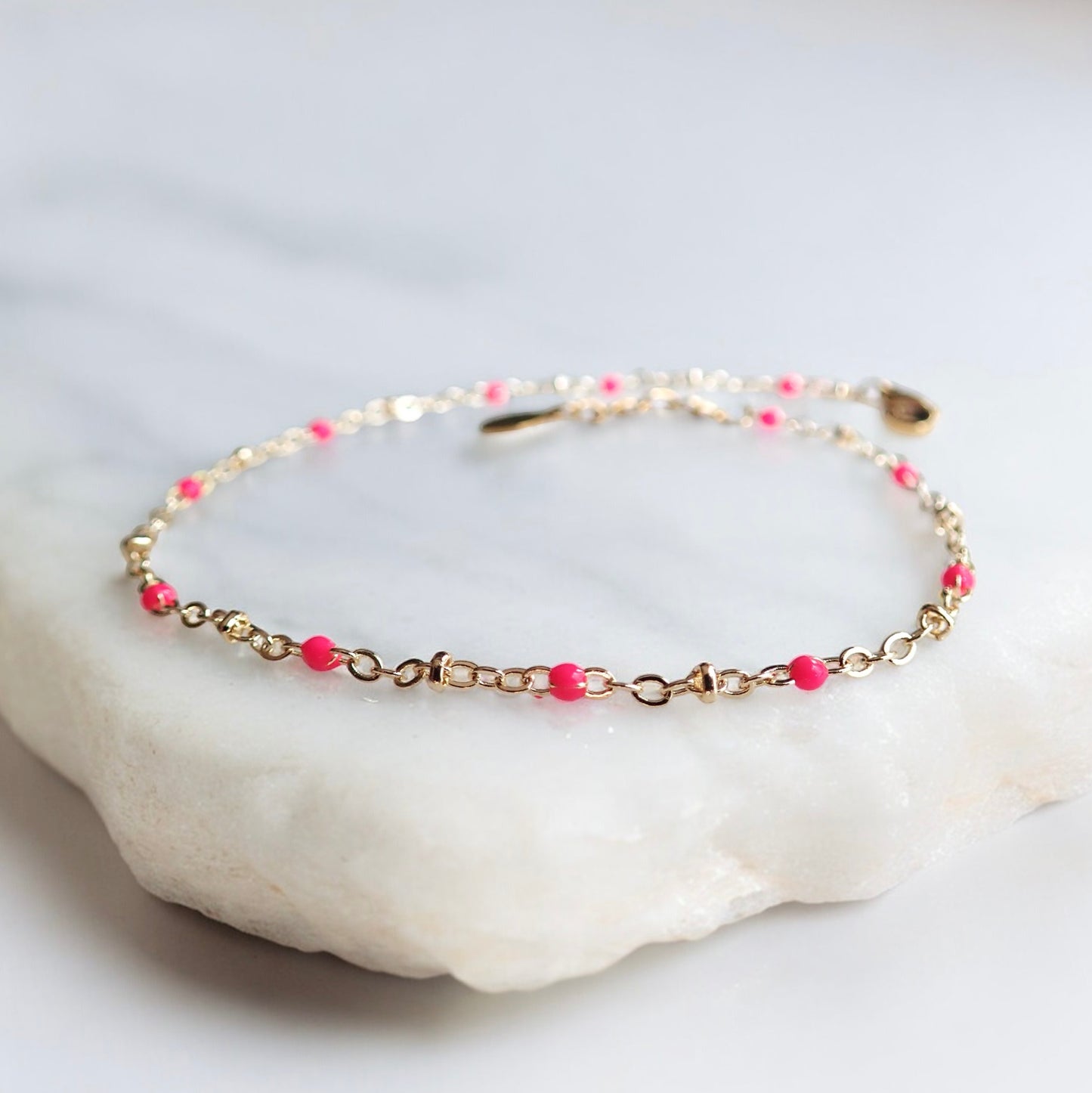 Marlo Pink Enamel 14k Gold Ankle Bracelet