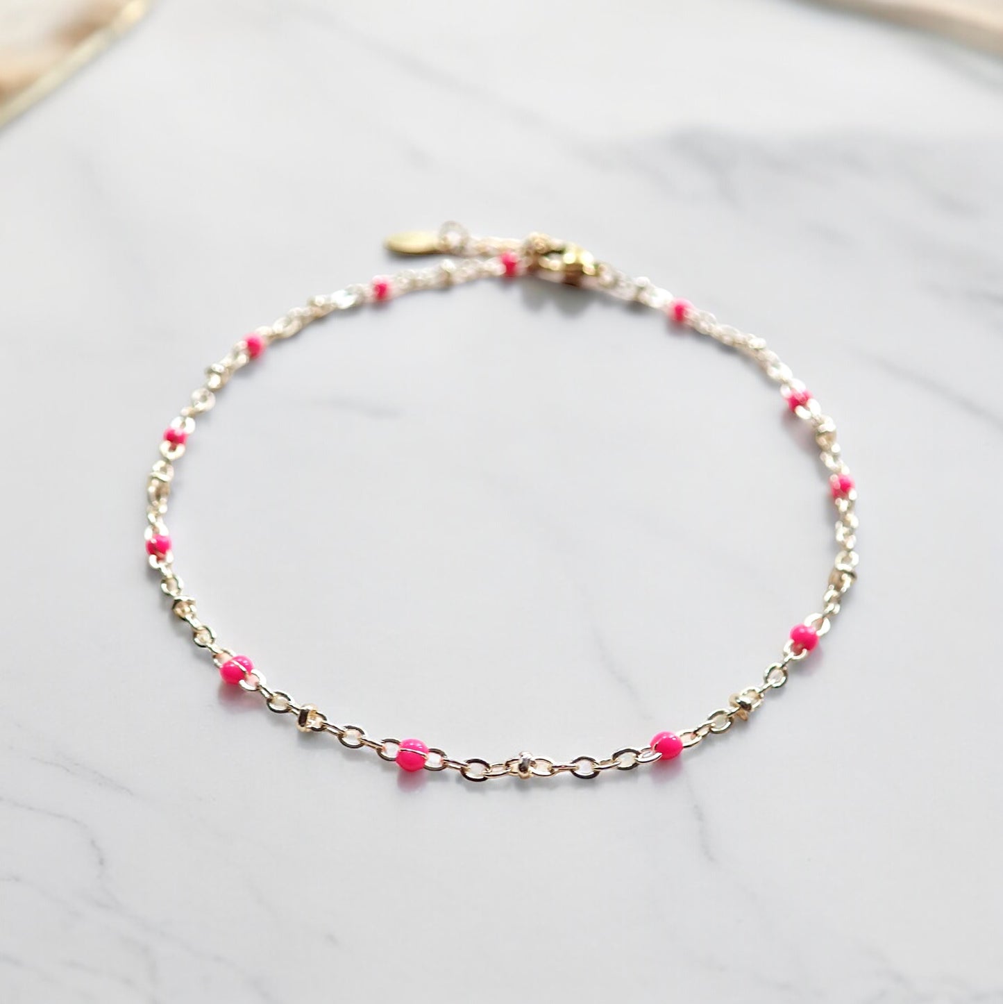Marlo Pink Enamel 14k Gold Ankle Bracelet