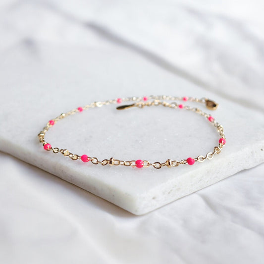 Marlo Pink Enamel 14k Gold Ankle Bracelet