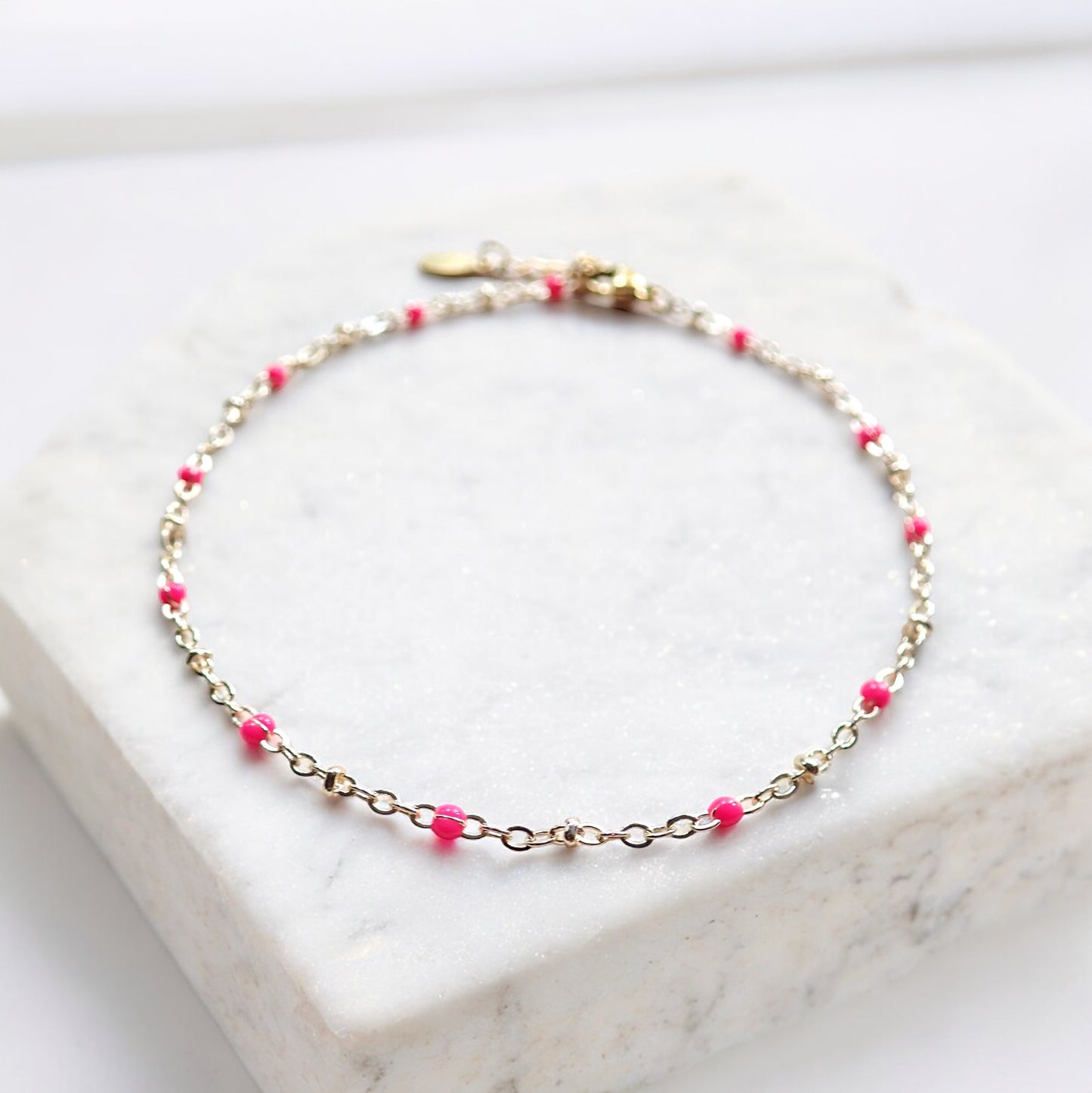 Marlo Pink Enamel 14k Gold Ankle Bracelet