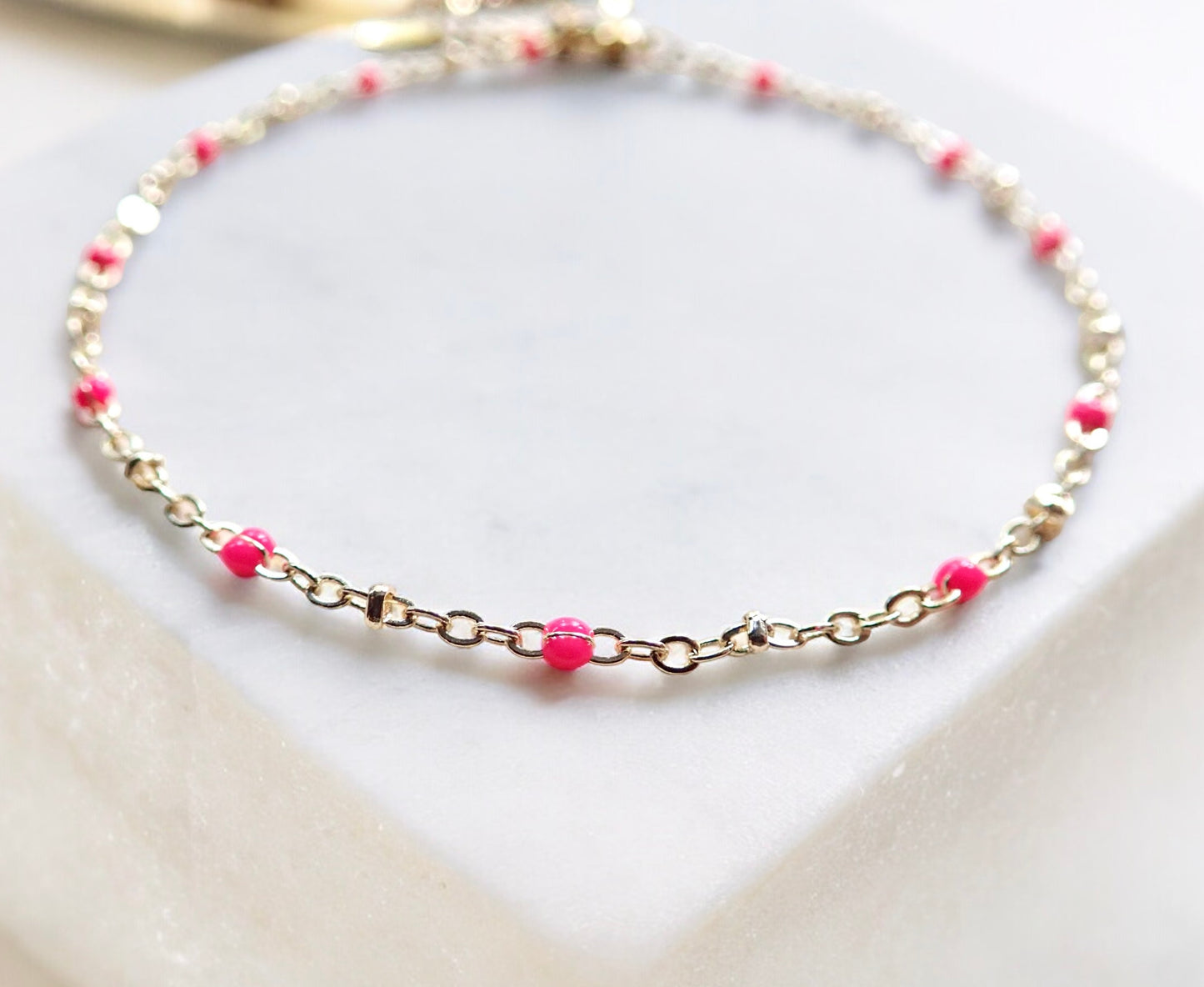 Marlo Pink Enamel 14k Gold Ankle Bracelet