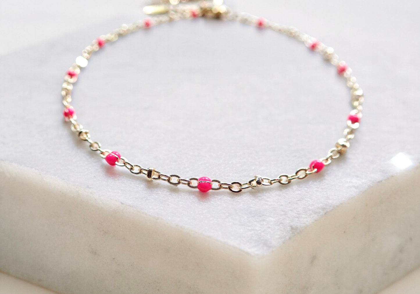 Marlo Pink Enamel 14k Gold Ankle Bracelet