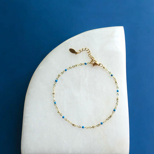 Nantucket Blue Enamel 14k Gold Anklet